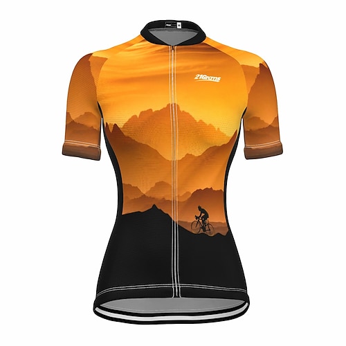 Damen Radtrikot 3D Natur Landschaft Lustig Kurzarm Fahhrad Trikot Oberteil mit 3 Gesäßtaschen Mountainbike MTB Straßenradsport Schnelltrocknend Reflektierende Streifen Rückentasche Image