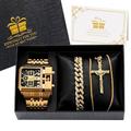 oulm golden herren quarzuhr set business herren armbanduhr geschenkset luxus gold halskette armband edelstahlband quadratisches zifferblatt neujahrsgeschenk weihnachtsgeschenk