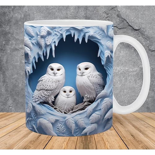 3D-Eulen-Tassen, lustige 3D-Tiere-Tasse, kreative Raumdesign-Mehrzweckbecher, Tierliebhaber-Kaffeetasse, niedliche Tasse Keramik-Kaffeetassen, coole Geburtstags-Weihnachtsgeschenke für Frauen und Image