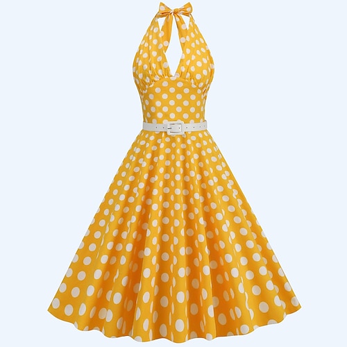 1950er Retro Vintage Rockabilly Kleid Swing-Kleid Tupfen Kostüm Damen Halloween Karneval Maskerade Alltagskleidung Junggesellinnenabschiedsparty Erwachsene Kleid Abschlussballkleider Image