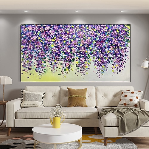 handgemaltes abstraktes Ölgemälde auf Leinwand mit floraler Textur, handgefertigt, farbenfrohes Wanddekor, Kunstgemälde, modernes Landschaftsgemälde für Wohnzimmer, Ölgemälde, Leinwanddekoration Image