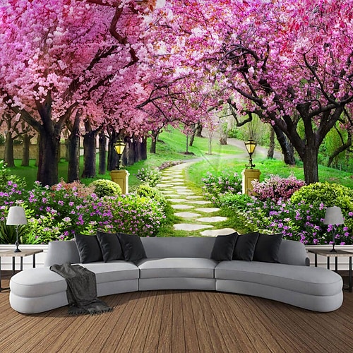 Valentinstag Wandteppich Kunst Dekor Decke Vorhang Picknick Tischdecke hängend Haus Schlafzimmer Wohnzimmer Wohnheim Dekoration Natur Landschaft Garten Baum Blume Blüte Weg Image