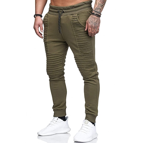 Jogginghose für Herren, lässig, solide, mit Kordelzug, Sporthose, modisch, eng anliegend, schmal, mittlere Taille, Trainingshose, armeegrün Image