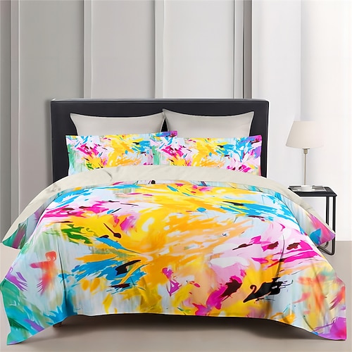 Bettbezug-Set mit floralem Dopamin-Farbmuster, Bettdecken-Set, weiches 3-teiliges Luxus-Baumwoll-Bettwäsche-Set, Heimdekoration, Geschenk, King-Size-Bett, volle Größe Image