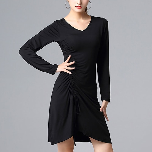 Latein-Tanz Kleid Pure Farbe Damen Leistung Ausbildung Langarm Hoch Hauptstadt Image