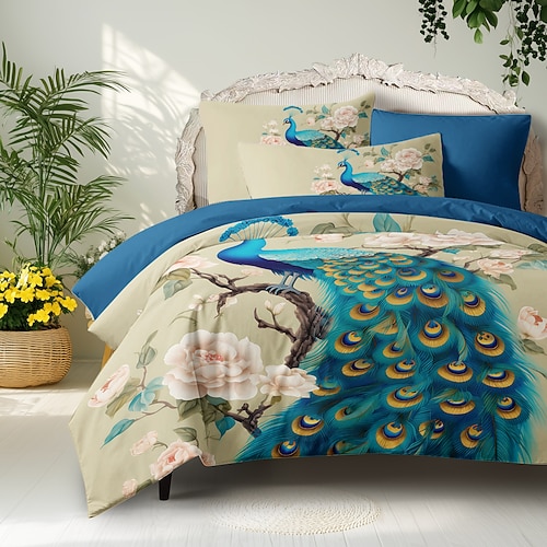 Chinesische Landschaftsserie, Landschaftsmuster, Bettbezug-Set, Bettdecken-Set, bedruckte Boho-Bettbezug-Baumwoll-Bettwäsche-Sets mit Umschlag-Kissenbezug, Raumdekoration, King-Size-Bettbezug Image