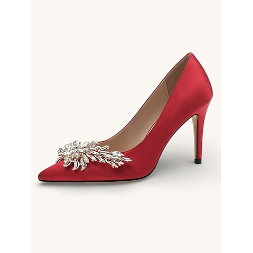Damen High Heels aus rosa Satin – elegante Pumps mit Strasssteinen verziert für Bräute, Hochzeiten und besondere Anlässe Image