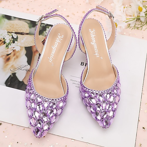 Damen-Slingback-High-Heels mit spitzer Spitze und Kristall-Strass - elegante und farbenfrohe Party-, Hochzeits- und Abendschuhe Image