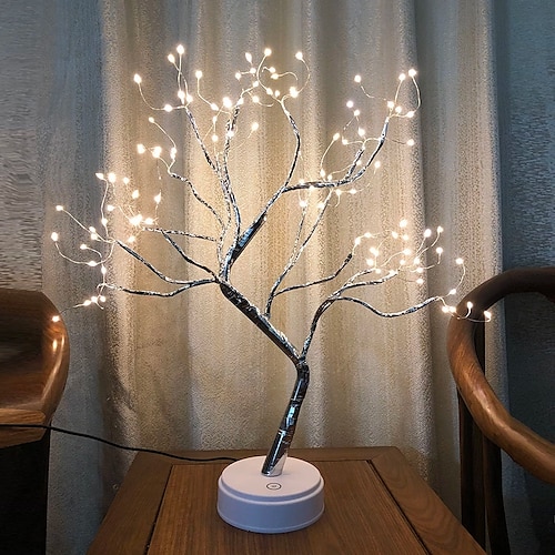 LED-Nachtlicht Tischleuchte Bonsai-Baum mit 108 LED-Kupferdraht-Lichterketten Touch-Schalter DIY künstliche Baumlampe USB oder batteriebetrieben für Schlafzimmer-Desktop-Weihnachtsfeier Image