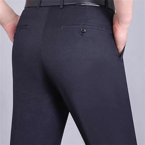 Herren Anzughosen Hose Hosen Freizeithose Hose mit flacher Vorderseite Tasche Glatt Komfort Atmungsaktiv Hochzeit Geschäft Casual Retro Vintage Klassisch SchwarzGrau Rauchgrau Hoher Taillenbund Image