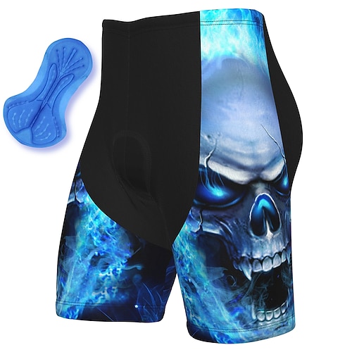 Herren Schädel Zuckerschädel Radsport-Radhose: Fahrradhose Fahrradshorts Fahhrad Shorts Hosen Mountainbike MTB Straßenradsport Sport 3D-Polster Radfahren Schnelltrocknend Reflektierende Streifen Blau Image