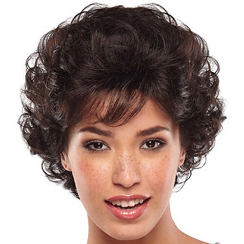 Synthetische Perücken Stirn-Pony Locken Freier Teil Perücke Kurz Braun / Burgund Synthetische Haare 12 Zoll Damen Damen Synthetik Für Damen dunkler Hautfarbe Dunkelbraun Image