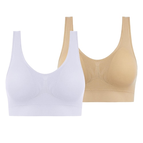 2er-Pack Unterwäsche für Damen in Übergröße, tiefer U-Ausschnitt, bequeme Beauty-Back-Yoga-Weste mit Polstern, kein Stahlring, geraffter stoßfester Sport-BH, Home-Outfits Image