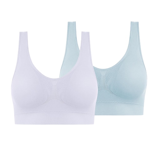 2er-Pack Unterwäsche für Damen in Übergröße, tiefer U-Ausschnitt, bequeme Beauty-Back-Yoga-Weste mit Polstern, kein Stahlring, geraffter stoßfester Sport-BH, Home-Outfits Image