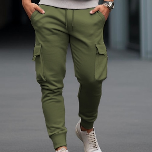 Herren Jogginghose Trainingshose Hose Hosen Cargo-Jogginghose Kordelzug Elastische Taille Elastischer Ärmelbund Glatt Komfort Atmungsaktiv Casual Täglich Festtage Sport Modisch Rote Königsblau Image