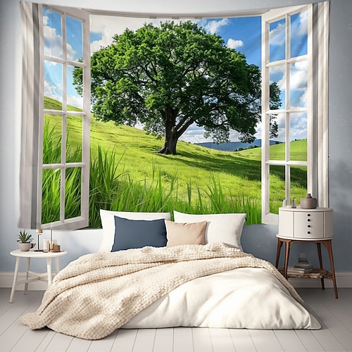 Fenster, Wald, Landschaften, große Wandteppiche, Kunstdecken, Vorhänge, Familienschlafzimmer, Wohnzimmerdekorationen Wandtuch XXL Natur Image