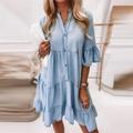 Damen Jeanskleider Casual kleid Jeanshemd Kleid Midikleid Denim Brautkleider schlicht Outdoor Täglich Urlaub Hemdkragen Taste Halbe Ärmel Sommer Frühling 2023 Lockere Passform Leicht Blau Einfarbig S