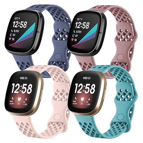 4 Packung Smartwatch-Band Kompatibel mit Fitbit Versa 3 Sense Versa 4 Sense 2 Silikon Smartwatch Gurt Wasserdicht Verstellbar Sportarmband Ersatz Armband Image