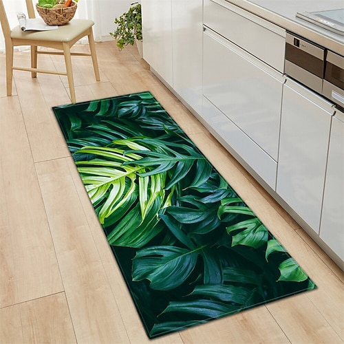 Teppich mit Pflanzen- und Blumenmuster, Küchenmatte, rutschfeste, ölbeständige Bodenmatte, Wohnzimmerteppich, Innen- und Außenmatte, Schlafzimmerdekoration, Badezimmermatte, Eingangsteppich, Türmatte Image