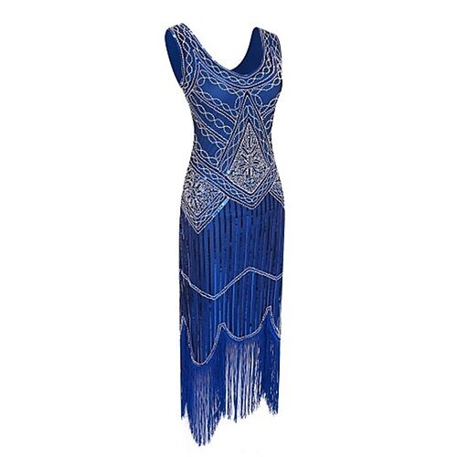 Goldene Zwanziger 1920er Knielang Kleid Flapper Kleid Abschlussballkleider Ärmellos Der große Gatsby Charleston Hochzeitsgast Pailletten Patchwork V Ausschnitt Kostüm Damen Weihnachten Karneval Image