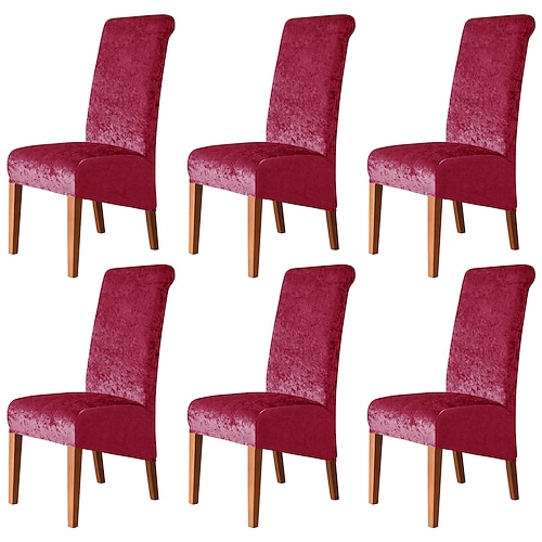 6 Stück Stretch-Stuhlhussen für Esszimmerstühle, Burgunderrot, XL/Übergröße, Spandex, hohe Rückenlehne, großer Samt-Stuhlbezug, Schonbezug für Hochzeit, Esszimmer, Küche, Hotel, Tisch, Bankett Image