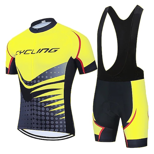21Grams Herren Radtrikot mit Radhose kurz Trägern fahrradbekleidung set Kurzarm MTB Mountain Rennrad Weiß Grün Himmelblau Punkt Fahhrad Sportkleidung 3D-Pad Atmungsaktiv Rasche Trocknung / Image