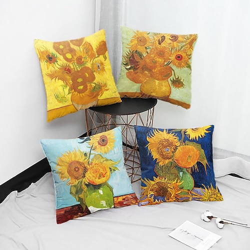 Van Gogh doppelseitiger Kissenbezug, 4 Stück, weicher dekorativer quadratischer Kissenbezug, Kissenbezug für Schlafzimmer, Wohnzimmer, Sofa, Couch, Stuhl, maschinenwaschbar Image
