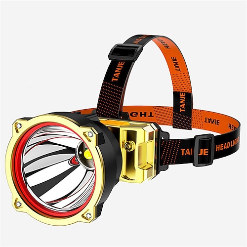 LED-Scheinwerfer, superhelle, über USB wiederaufladbare Grubenlampe, leistungsstarke, blendende Taschenlampe, am Kopf montierte Feld-Angellampe, Super-Kapazitäts-Batterie-Taschenlampe, weißes Licht Image