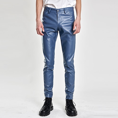 Herren Hose Hosen Lederhose Kunstlederhose Freizeithose Tasche Glatt Komfort Atmungsaktiv Outdoor Täglich Ausgehen Modisch Brautkleider schlicht Schwarz Weiß Image