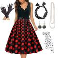 Elegante Retro Vintage 1950er Jahre Grease-Outfits A-Linien-Kleid Swing-Kleid Flair-Kleid Polka-Dots Fancies Kleid Damen Party Abend Erwachsenen Kleid Handschuhe Ohrringe