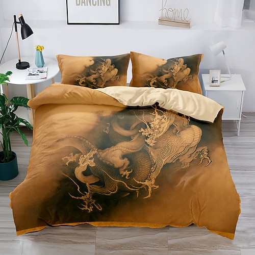 3D-Bettwäsche mit Drachendruck, Bettbezug, Bettwäsche-Sets, Bettbezug mit 1 bedruckter Bettbezug oder Bettdecke, 2 Kissenbezüge für Doppelbett/Queen/King Image