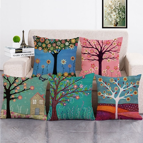 set von 5 kissenbezug pastrol ölgemälde stil kissenbezug home sofa faux leinenkissen für sofa couch bett stuhl Image