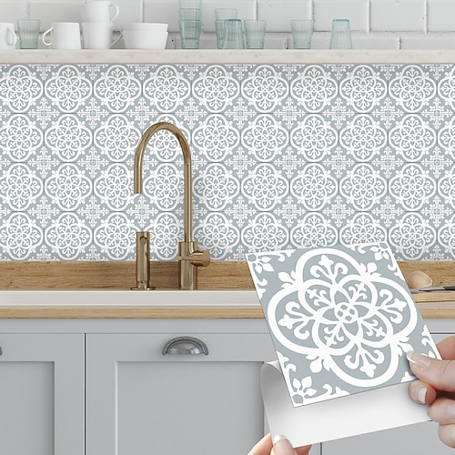 Vintage selbstklebender Fliesenaufkleber, quadratisch, abziehen und aufkleben, rutschfest, wasserdicht, entfernbar, PVC, Badezimmer, Küche, Heimdekoration, Boden, Wand, Treppe, Fliesenaufkleber Image