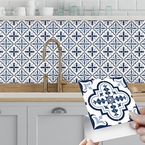 Vintage selbstklebender Fliesenaufkleber, quadratisch, abziehen und aufkleben, rutschfest, wasserdicht, entfernbar, PVC, Badezimmer, Küche, Heimdekoration, Boden, Wand, Treppe, Fliesenaufkleber Image