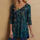 Damen Boho-Shirt Bluse Baumwolle Blumen Casual Festtage Bedruckt Blau Langarm Vintage Basic V Ausschnitt Frühling Herbst