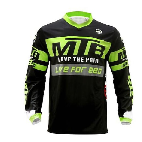 Herren Downhill-Trikot Streifen Langarm Fahhrad Trikot Oberteil mit 3 Gesäßtaschen Mountainbike MTB Straßenradsport Schnelltrocknend Weich Bequem Feuchtigkeitsableitend Sport Schwarz Gelb Armeegrün Image