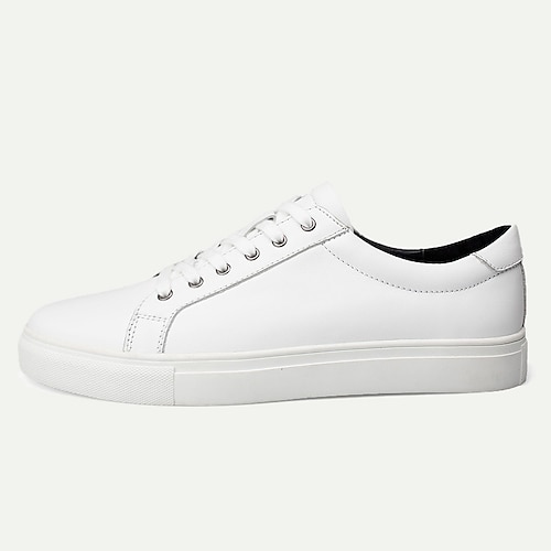 Herren Turnschuhe Elegante Turnschuhe Leder Italienisches vollnarbiges Rindsleder Rutschfest Schnürsenkel Schwarz Weiß Image