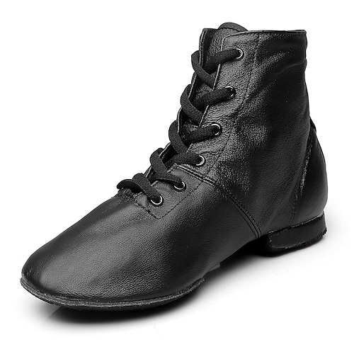 Schwarze Jazz-Tanzstiefel für Damen aus Kunstleder, Schnürstiefel mit Wildledersohle für bequemes Tanztraining Image