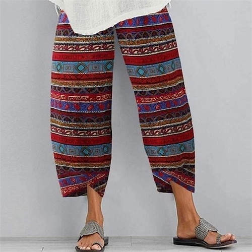 Damen Normalhose Chinos Slacks Basic Casual / Sportlich Knöchellang Mittlere Taille Grafikdrucke Graffiti Tasche Baggy Print Komfort Unelastisch Alltag Wochenende Rosa Rot Blau Hellblau Sommer Image