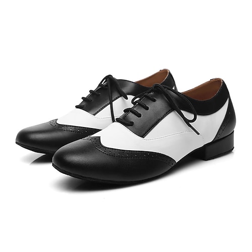 schwarz-weiße Oxford-Tanzschuhe für Herren – klassische Leder-Ballsaalschuhe mit Schnürung für Latein-, Tango- und Swing-Auftritte Image