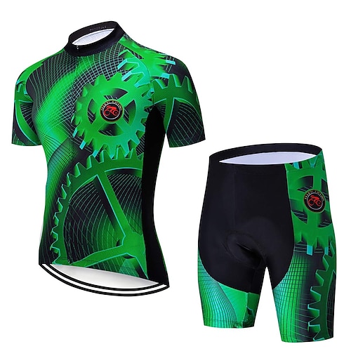 21Grams Herren Radtrikot mit Radhose fahrradbekleidung set Kurzarm MTB Mountain Rennrad Grün Schwarz Grau Ausrüstung Fahhrad Sportkleidung 3D-Pad Atmungsaktiv Rasche Trocknung Image