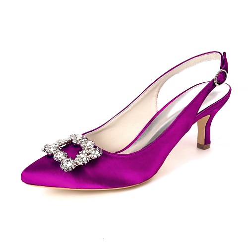 Weiße Braut-Slingback-Pumps für die Braut – elegante, spitz zulaufende Hochzeitsschuhe mit Strassschnalle Image