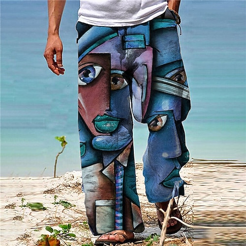 Herren Hose Hosen Sommerhosen Strandhose Boho-Hosen Tasche Kordelzug Elastische Taille Grafik-Drucke Komfort Atmungsaktiv Casual Täglich Festtage Strassenmode Designer Marineblau Blau Image
