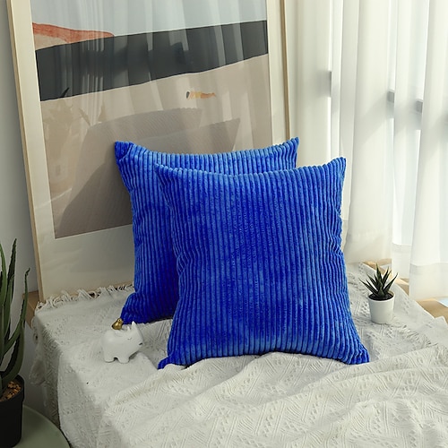Dekorative Wurfkissen, 1 Stück, schlichter Cord-Kissenbezug, einfacher Maisstreifen-Kissenbezug, reine Farbe, Plüschkissen, mehrfarbig, Sofa-Umarmungskissenbezug, rosa, blau, salbeigrün, lila, gelb Image