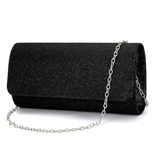 Clutch für Damen in Silber mit Glitzer – elegante Abendhandtasche mit Kettenriemen für Hochzeiten, Partys und formelle Anlässe