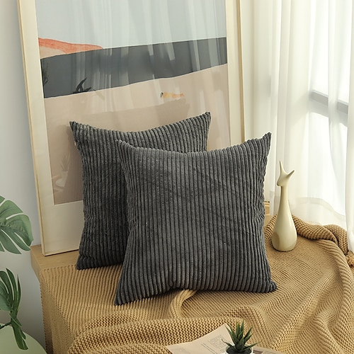 Dekorative Wurfkissen, 1 Stück, schlichter Cord-Kissenbezug, einfacher Maisstreifen-Kissenbezug, reine Farbe, Plüschkissen, mehrfarbig, Sofa-Umarmungskissenbezug, rosa, blau, salbeigrün, lila, gelb Image