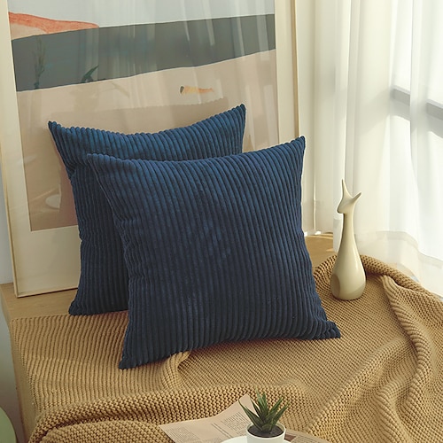 Dekorative Wurfkissen, 1 Stück, schlichter Cord-Kissenbezug, einfacher Maisstreifen-Kissenbezug, reine Farbe, Plüschkissen, mehrfarbig, Sofa-Umarmungskissenbezug, rosa, blau, salbeigrün, lila, gelb Image