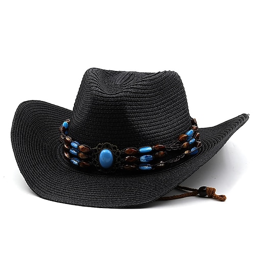 Damen-Cowboyhüte, Vintage-Westernhüte mit türkisfarbenem Band für den Urlaub Image
