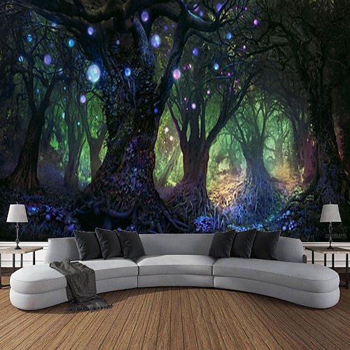 Zauberwald Landschaft Wandteppich Kunstdekor Foto Hintergrund Decke Vorhang hängend Zuhause Schlafzimmer Wohnzimmer Dekoration Wandtuch XXL Natur Image