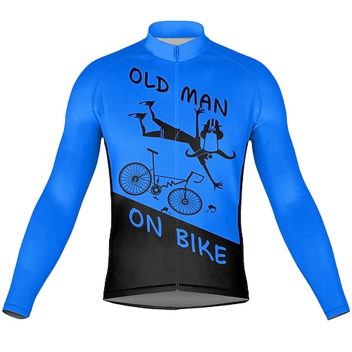 Herren Radtrikot Grafik Buchstaben Zahlen Langarm Fahhrad Trikot Oberteil mit 3 Gesäßtaschen Mountainbike MTB Straßenradsport Schnelltrocknend Reflektierende Streifen Rückentasche Image